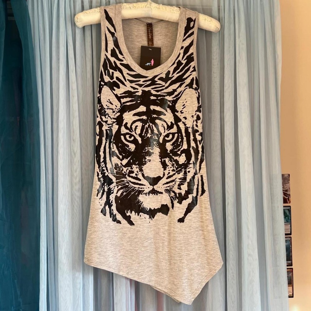 Tiger Graphic Asymmetrical Tank Top Chocolate USA
